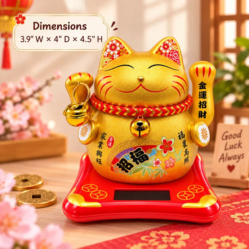 Golden ceramic maneki - golden,