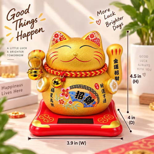 Ceramic solar lucky cat - ceramic,